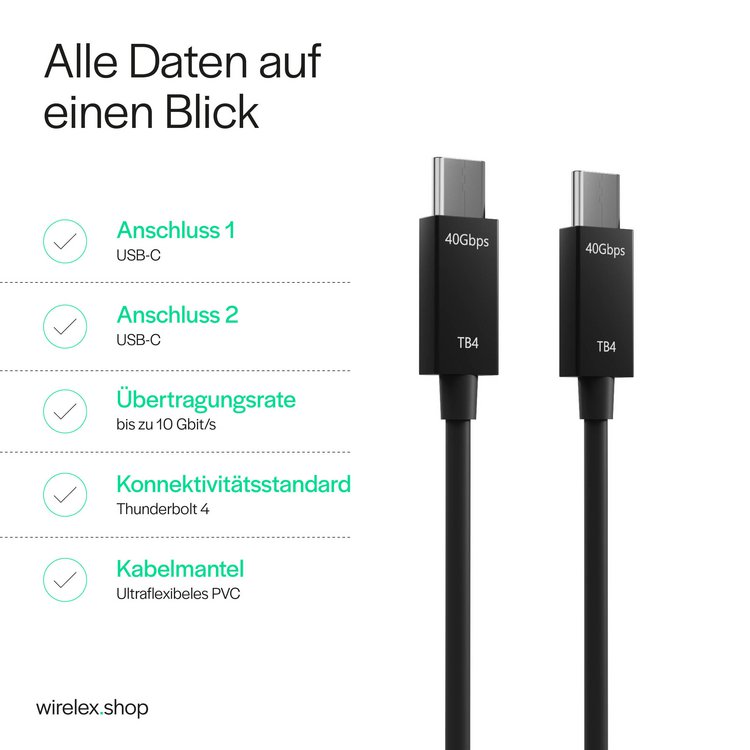 Flexline®-USB-C Verbindungskabel, USB-C Stecker auf USB-C Stecker, TB4, UltraFlex, 0,50m