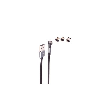 USB-A Magnetkabel, 3in1, 540°, 7-Pin, schwarz, 1,0m